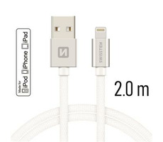 SWISSTEN TEXTILE datový kabel USB - Lightning MFi 2m stříbrná