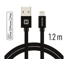 SWISSTEN TEXTILE datový kabel USB - Lightning MFi 1.2m černá