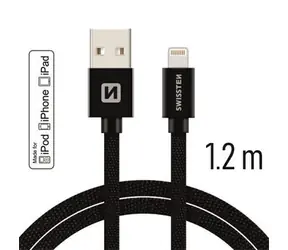 SWISSTEN TEXTILE datový kabel USB - Lightning MFi 1.2m černá
