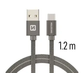 SWISSTEN TEXTILE datový kabel USB - USB-C 1.2m šedá