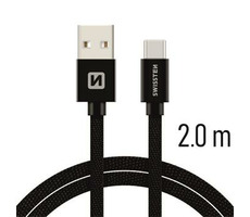 SWISSTEN TEXTILE datový kabel USB - USB-C 2m černá