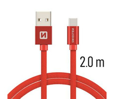 SWISSTEN TEXTILE datový kabel USB - USB-C 2m červená
