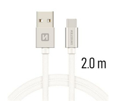 SWISSTEN TEXTILE datový kabel USB - USB-C 2m stříbrná