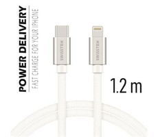 SWISSTEN TEXTILE datový kabel USB-C - Lightning 1.2m stříbrná