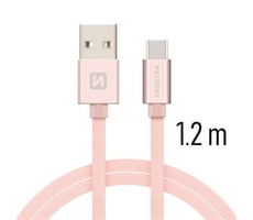 SWISSTEN TEXTILE datový kabel USB - USB-C 1.2m růžovo-zlatá