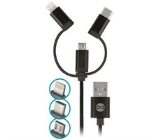 Forever 3IN1 Datový kabel  Lightning & microUSB & USB-C černá