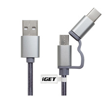 iGET G2V1 stříbrná / USB kabel Micro USB & USB-C / 1m