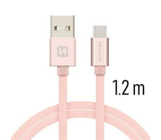 SWISSTEN TEXTILE datový kabel USB - USB-C 1.2m růžová