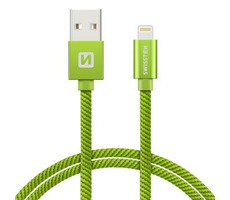 SWISSTEN TEXTILE datový kabel USB - Lightning 2.0m zelená