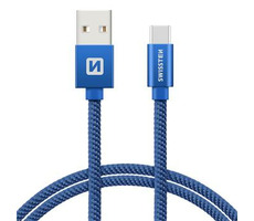 SWISSTEN TEXTILE datový kabel USB - USB-C 1.2m modrá