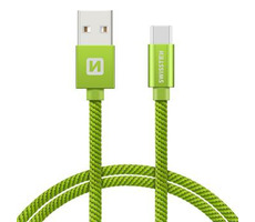 SWISSTEN TEXTILE datový kabel USB - USB-C 1.2m zelená