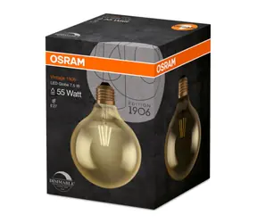 OSRAM LED Filament Vintage 1906 Globe 125 7.5W E27 / 725lm / 2500K / 15000h / DIM / A+ / Sklo čiré GOLD