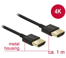 Delock Kabel HDMI s Ethernetem - HDMI-A samec > HDMI-A samec 3D 4K 1 m černá / Slim Premium