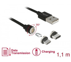 Delock Magnetický USB datový a napájecí kabelový set pro Micro USB & USB Type-C 1.1 m černá