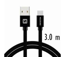 SWISSTEN TEXTILE datový kabel USB - USB-C 3m černá