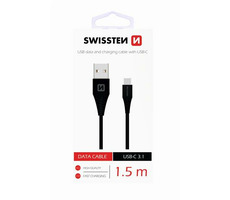 SWISSTEN datový kabel USB - USB-C 3.1 černá 1.5m (7mm)