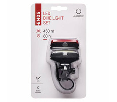EMOS P3920 přední + zadní LED cyklosvítilna / 2x 1W COB LED / IPX3 / baterie typu CR2032