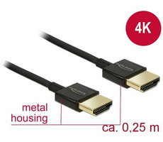 DeLock Kabel High Speed HDMI s Ethernetem - HDMI-A samec > HDMI-A samec 3D 4K 0.25 m / Slim HQ