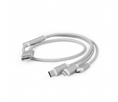 Gembird USB nabíjecí kabel 3v1 1m stříbrná / USB 2.0 (M) / MicroUSB (M) / USB-C (M) / Apple Ligtning 8-pin