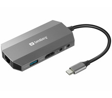 Sandberg USB-C 6-in1 dokovací stanice / HDMI / 2xUSB 3.0 / PD 100W / čtečka karet SD&microSD / LAN / audio&mikrofon jack