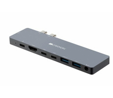 Canyon CNS-TDS08DG dokovací stanice šedá / 2x USB-C / 2x USB 3.0 / 2x HDMI / 3.5mm jack