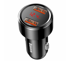 Baseus Magic Dual QC USB nabíječka do auta / 45W / 2x USB-A / QC 3.0 / 6A / LED displej / černá