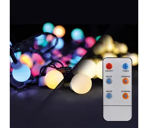 Solight 1V08-RGB LED 2v1 venkovní vánoční řetěz koule / dálkový ovladač / 100LED / RGB+bílá / 10m+5m / 8 funkcí / IP44