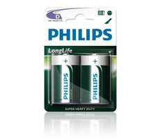 Philips baterie D LongLife zinkochloridová - 2ks / blister