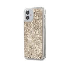 GUESS 4G Liquid Glitter Zadní Kryt pro Apple iPhone 12 mini zlatá