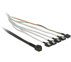 DeLock kabel mini SAS HD SFF-8643 > 4 x SATA 7 pin + Sideband 0.5 m kovová spona
