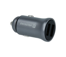 SWISSTEN METAL CL adaptér  2x USB 4.8A stříbrná