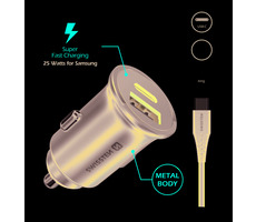 SWISSTEN CL adaptér  2x USB+ USB-C kabel 25W černá / SUPER CHARGE 25W 