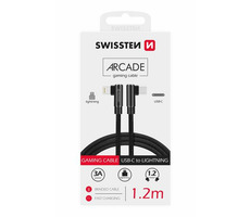 SWISSTEN ARCADE Textilní datový kabel USB-C - LIGHTNING 1.2m černá