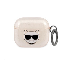 Karl Lagerfeld TPU Glitter Choupette Head Pouzdro pro Airpods 3 zlatá