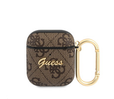 GUESS 4G Script PC&PU Pouzdro pro Apple Airpods 1 & 2 hnědá