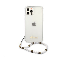 GUESS PC Script and White Pearls Zadní Kryt pro Apple iPhone 12 & 12 Pro transparentní