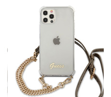 GUESS PC Gold 4G Chain and Script Zadní Kryt pro Apple iPhone 12 & 12 Pro transparentní