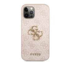 GUESS PU 4G Metal Logo Zadní Kryt pro Apple iPhone 12 & 12 Pro růžová
