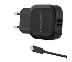 Qoltec 50188 AC adapter 17W | 5V | 3.4A | 2xUSB + USB C cable
