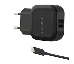 Qoltec 50188 AC adapter 17W | 5V | 3.4A | 2xUSB + USB C cable