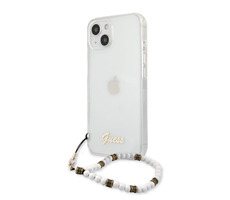 GUESS PC Script and White Pearls Zadní Kryt pro Apple iPhone 13 mini transparentní