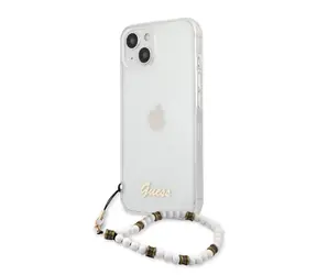 GUESS PC Script and White Pearls Zadní Kryt pro Apple iPhone 13 mini transparentní
