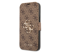 GUESS PU 4G Metal Logo Book Pouzdro pro Apple iPhone 13 Pro hnědá