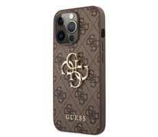 GUESS PU 4G Metal Logo Zadní Kryt pro Apple iPhone 13 Pro hnědá