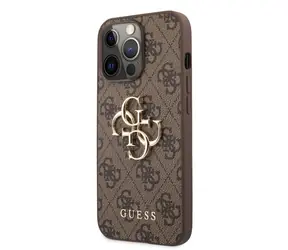 GUESS PU 4G Metal Logo Zadní Kryt pro Apple iPhone 13 Pro hnědá