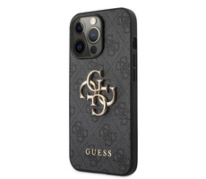 GUESS PU 4G Metal Logo Zadní Kryt pro Apple iPhone 13 Pro šedá
