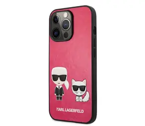 Karl Lagerfeld and Choupette PU Leather Zadní Kryt pro Apple iPhone 13 Pro červená