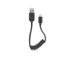 SBS spirálový kabel USB - USB-C 0.5m černá