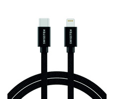 SWISSTEN TEXTILE datový kabel  USB-C - LIGHTNING 2m černá