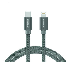 SWISSTEN TEXTILE datový kabel  USB-C - LIGHTNING 2m stříbrná